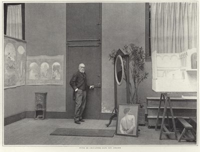 Pierre Puvis de Chavannes in zijn atelier door French Photographer