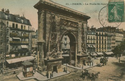 Porte Saint-Denis in Parijs, Frankrijk. Ansichtkaart verzonden in 1913 door French Photographer