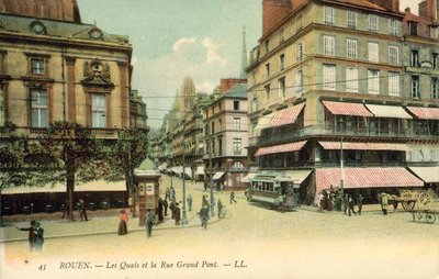 Rouen, Frankrijk, de kades, Rue Grand Pont door French Photographer