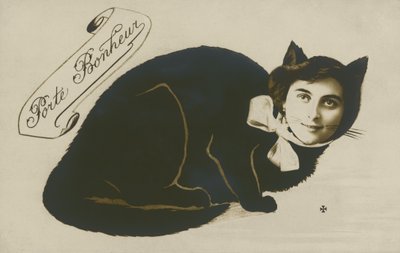 Surrealistische kat, met het gezicht van een mooi meisje door French Photographer