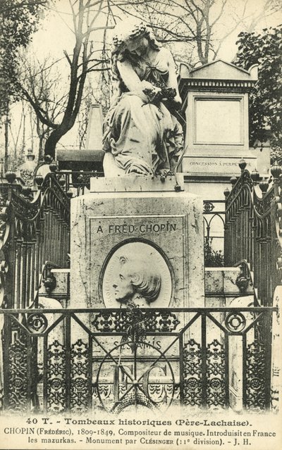 Graf van Frederic Chopin, Père Lachaise Begraafplaats, Parijs (zw/w foto) door French Photographer