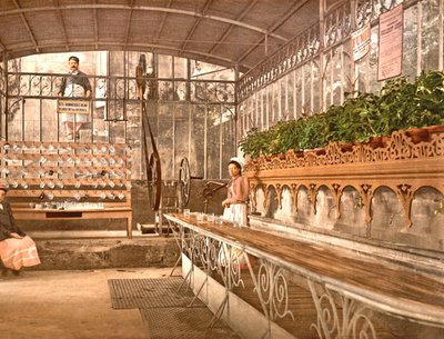 Vichy Bronwater verkocht per glas bij de Celestine bron, 1890-1900 door French Photographer