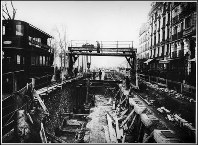 Werken voor de aanleg van de metro bij de Porte d
