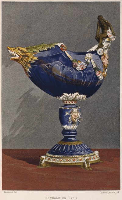 16e-eeuwse gondelvormige beker ingelegd met lapis lazuli, gemonteerd in geëmailleerd en verguld zilver, illustratie uit het Dictionnaire de l