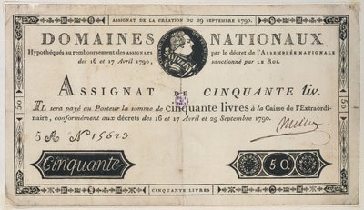 50 livres bankbiljet, 29 oktober 1790 door French School