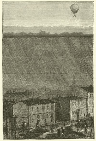Een ballon boven de regen (gravure) door French School