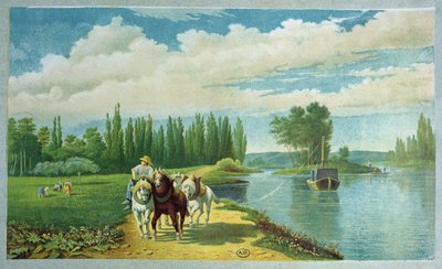 Een Aak Getrokken door Paarden, eind 19e eeuw door French School