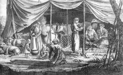 Een familie van Koerdische nomaden, uit Voyage en Perse door Gaspard Drouville door French School