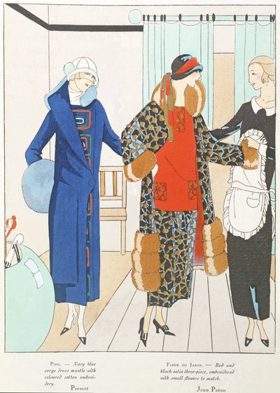 Enkele mooie nieuwigheden uit Art-Gout-Beaute, kostuums van Premet en Jean Patou, oktober 1923 (litho) door French School