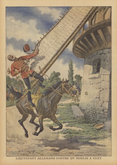 Een Duitse cavalerieluitenant gedood nadat hij van zijn paard werd getild door het zeil van een windmolen door French School