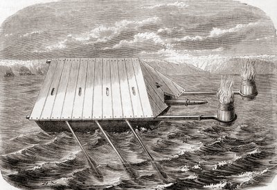 Een Grieks brandschip, naar een tekening in een 13e-eeuws Latijns manuscript, uit Les Merveilles de la Science, gepubliceerd c.1870 (gravure) door French School