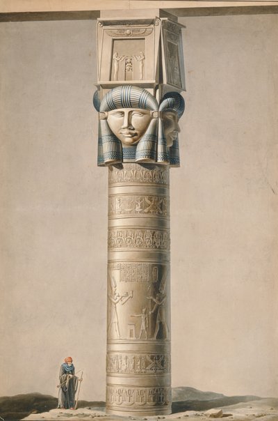 Een Hathor-hoofdpilaar in Dendarah, illustratie Beschrijvingen van Egypte door Edmonde Francois Jomard (1777-1862) gepubliceerd 1809-22 door French School