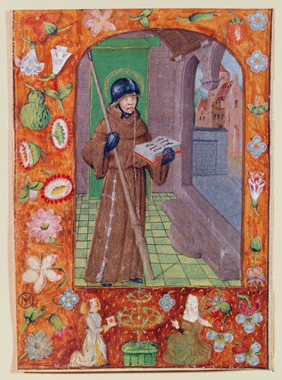 Een Pagina uit een manuscript, Krijgermonnik door French School