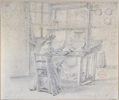 Een porseleinschilder in de Sevres fabriek, ca. 1780 door French School