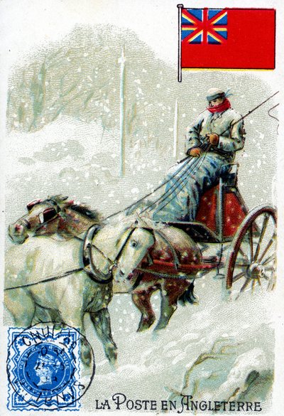 Een postbode in Engeland die post bezorgt in de winter, eind 19e eeuw door French School
