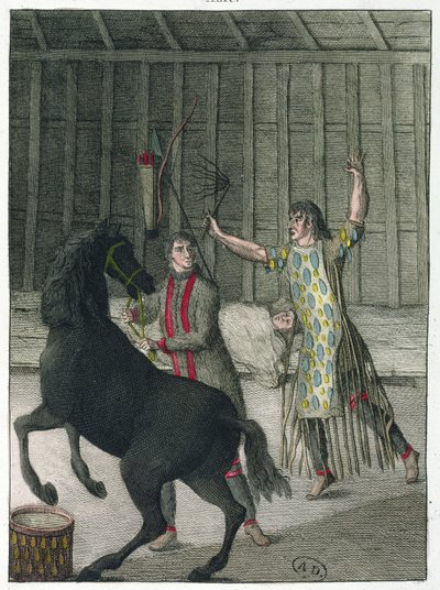 Een sjamaan die de kwade geesten van een zieke persoon verdrijft, Siberië, ca.1811 door French School