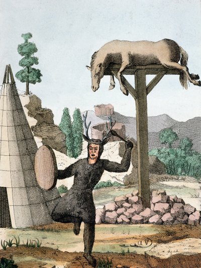 Een Siberische Tataarse sjamaan en begraafplaats, ca.1811 door French School