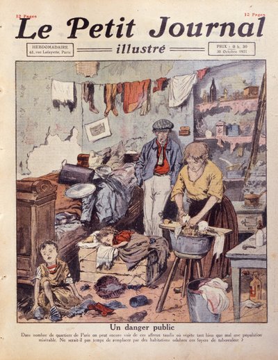 Een sloppenwijk in Parijs, illustratie uit Le Petit Journal, 30 oktober 1921 door French School