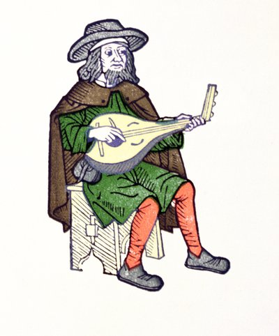Een Troubadour die luit speelt, uit de vroege 13e-eeuwse chantefable Aucassin et Nicolette door French School