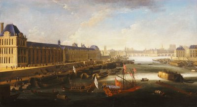 Een uitzicht op Parijs en de Seine kijkend naar het oosten vanaf de Pont Barbier, ca. 1668 door French School