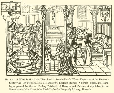 Een zaal in het Hôtel-Dieu, Parijs door French School