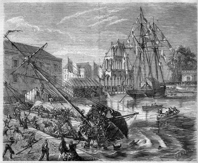 Een boot kapseist onder het gewicht van zijn inzittenden op het Brussels Kanaal, België door French School