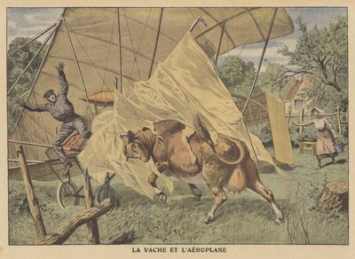 Een koe die een vliegtuig aanvalt in het Amerikaanse Midwesten door French School