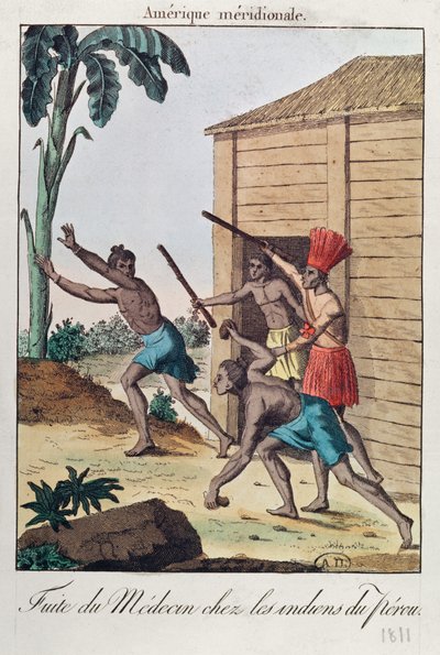 Een dokter die vlucht voor Peruaanse indianen, 1811 door French School