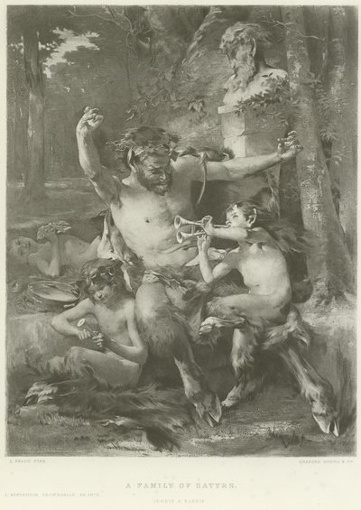Een familie van saters (gravure) door French School