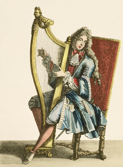 Een heer die harp speelt door French School