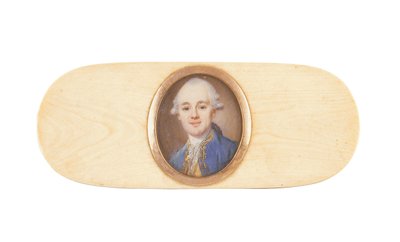 Een heer, vermoedelijk Sir Robert Ainslie, Bt., in het deksel van een doos door French School