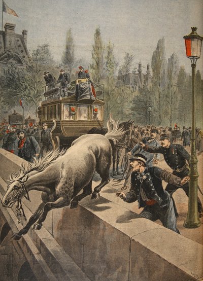 Een paard pleegt zelfmoord, illustratie uit Le Petit Journal: Supplement illustre, 1898 door French School