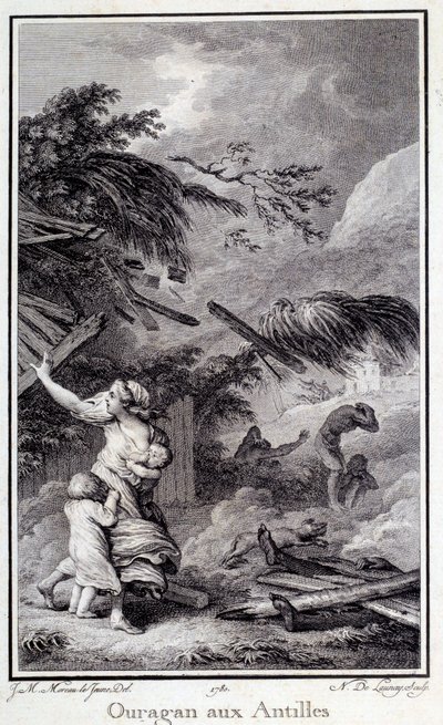 Een orkaan in de West-Indië. Gravure uit 1780 door French School