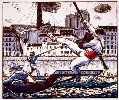 Een steekspel op een rivierfestival aan de Seine, Parijs, ca.1890-1920 door French School