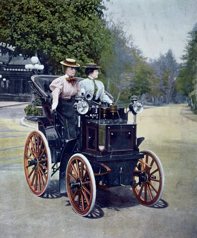 Een benzine-aangedreven Panhard Levassor Phaeton met startkruk, 1896 door French School