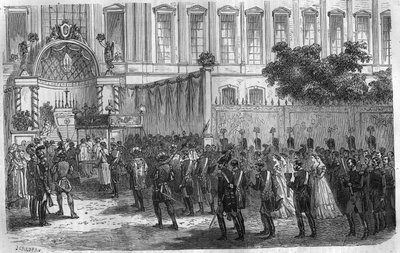 Een processie geleid door de Jezuïeten in de 19e eeuw. Gravure in 