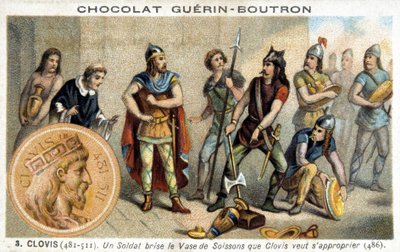 Een soldaat breekt de Soissons-vaas die Clovis wil bezitten, 486 door French School