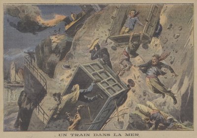 Een trein die in zee valt door French School