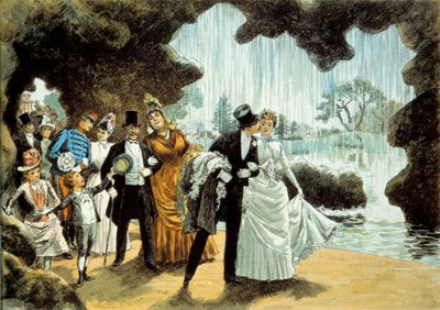 Een bruiloft bij een waterval door French School
