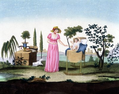 Een jonge moeder met haar pasgeborene. Arts deco. Circa 1810 door French School