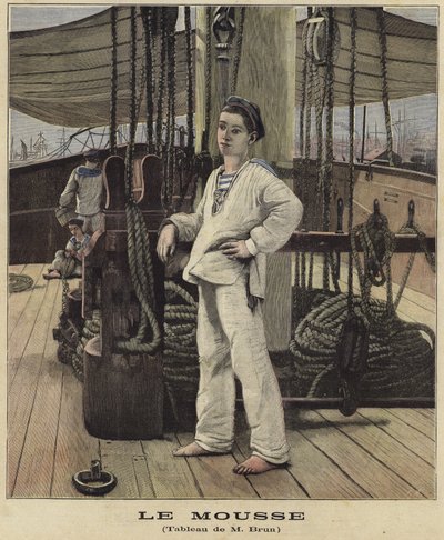 Een jonge matroos op het dek van een schip door French School