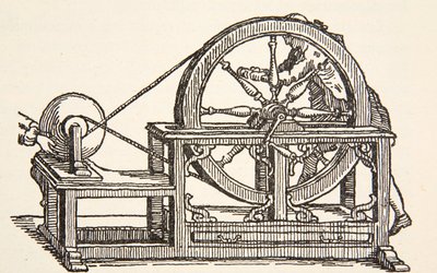 Abbe Nollets elektriciteitsmachine, 1746, kopie door Boris Mestchersky (d.1957) illustratie uit Histoire de la Nation Francaise, Sciences, Volumes I & II, door Gabriel Hanotaux (1853-1944), 1924 door French School