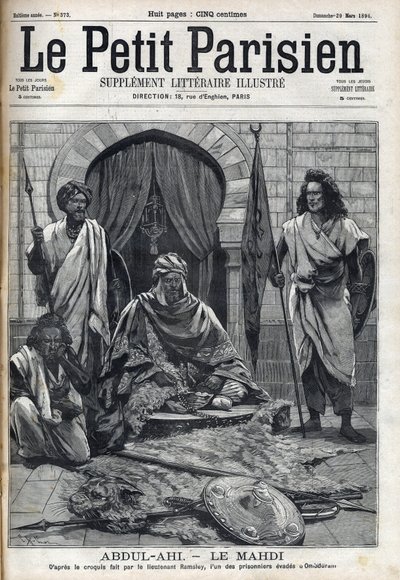 Abdul-Ahi Paleis (Abdullahi) in Ombduram aan de oevers van de Nijl in Mahdi. Gravure in "Le petit Parisien" door French School