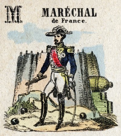 Abecedarium. Letter M zoals Maarschalk van Frankrijk. Kleine encyclopedische alfabet, populaire serie. Epinal beeld, eind 19e eeuw door French School