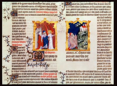 Abraham en Sara verlaten Ur der Chaldeeën naar Kanaän, uit De Bijbel van Jean de Sy, ca.1355 door French School