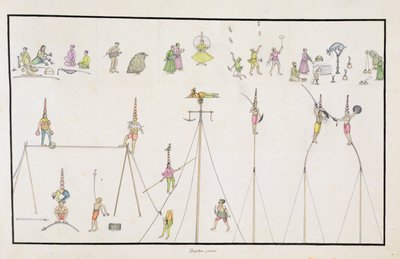Acrobaten, Goochelaars, Imitators, Entertainers uit Het Gentil Album, gepubliceerd in 1774 door French School