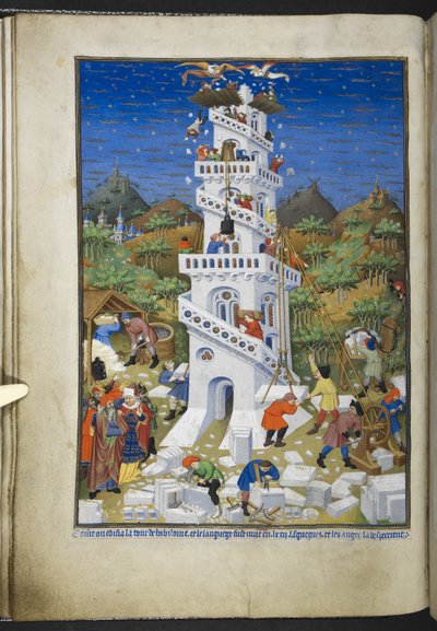 Bouw van de Toren van Babel, uit Getijdenboek (The Bedford Hours) c.1410-30 door French School