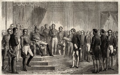 Adres van de 221 - Liberale staatsman Roy-Collard presenteert het adres van de 221 - Pierre Paul Royer-Collard leest aan de Franse koning Charles X het adres van de 221 voor om te protesteren tegen de heerschappij in 1830 - Pierre Paul Royer Collard (1763- door French School