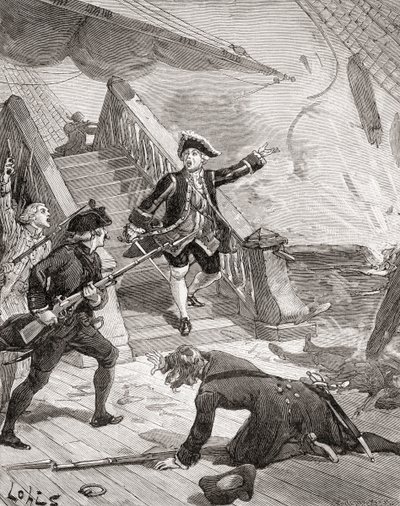 Admiraal Suffren in de Indische Oceaan tijdens zijn campagne tegen de Engelsen in de 18e eeuw, uit 