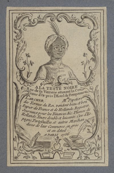 Advertentie voor A la Teste Noire schrijfwaren, Parijs, 1756 door French School